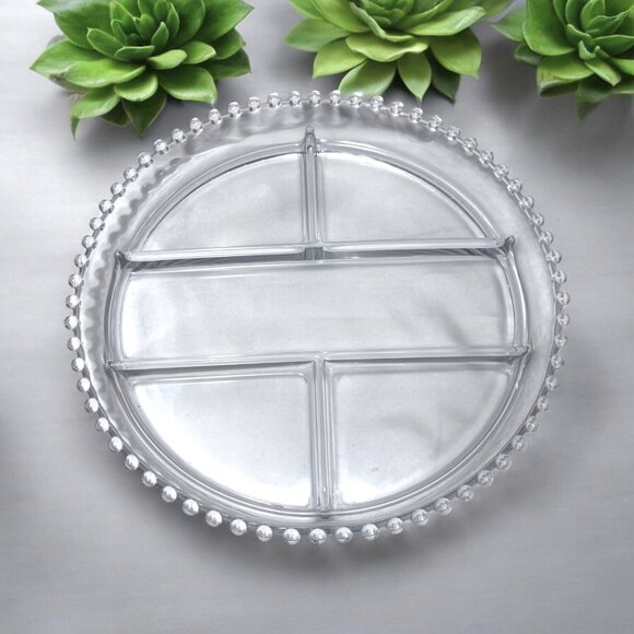 Vintage Imperial Glass Candlewick Divided 5 Compartment Serving Tray Platter - Picture 1 of 9